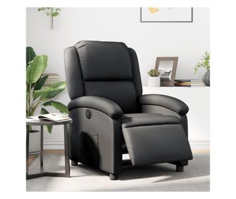 Fotoliu rabatabil electric, negru, piele naturală