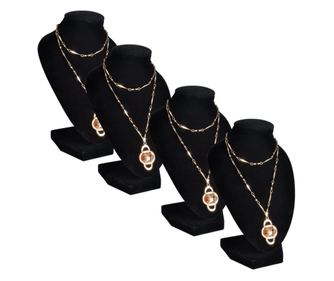 Suport bijuterii flanel pentru colier, negru, 9 x 8,5 x 15 cm, 4 buc