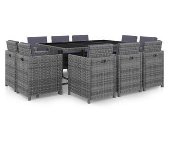 Vanjski set namještaja s jastucima, 11 dijelova, siva, poliratan