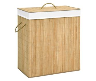 Coș de rufe din bambus cu 2 secțiuni, 100 L