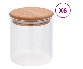 Borcane din sticlă depozitare, capac de bambus, 6 buc., 600 ml