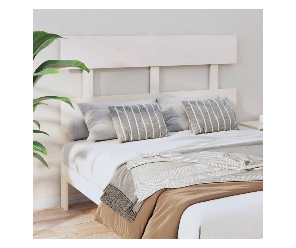 Tăblie de pat, alb, 124x3x81 cm, lemn masiv de pin