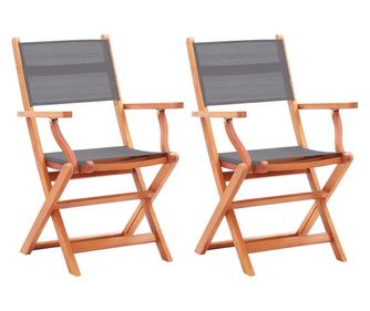 Сгъваеми градински столове 2 бр. Твърд евкалипт сив & текстил