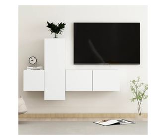 Set dulapuri TV, 3 piese, alb, lemn prelucrat
