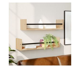 Rafturi de perete cu bare, 2 buc, stejar sonoma, 60x16x14 cm