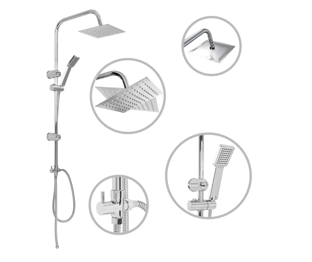 vidaXL Dual Head Shower Set with Hand Shower, Stainless Steel