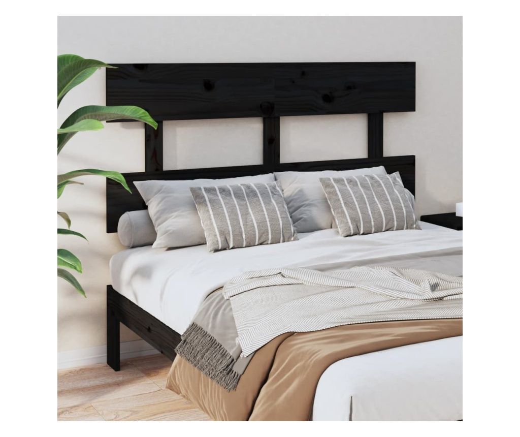 Tăblie de pat, negru, 138x3x81 cm, lemn masiv de pin