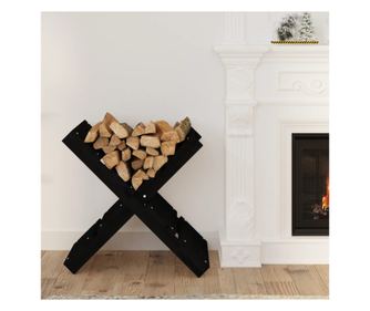 Държач за дърва за огрев черен 47x39,5x48 см масивна борова дървесина
