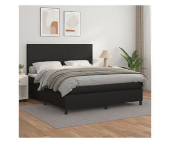 Кутия за легло с пружини и матрак, черна, 160x200 см, изкуствена кожа