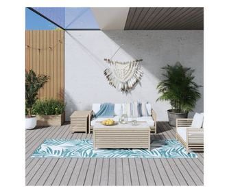 Covor de exterior, acvamarin/alb, 80x250 cm, design reversibil