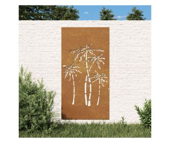 Vrtni stenski dekor 105x55 cm z dizajnom palme iz kortenskega jekla