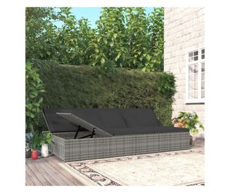 Șezlong/canapea rabatabilă cu perne, gri închis, poliratan