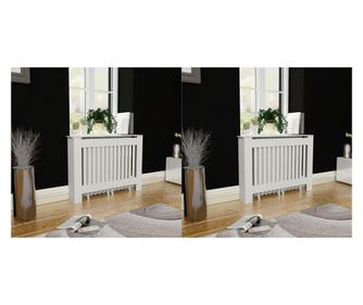 Паравани за радиатори, 2 бр, бели, MDF, 112 см