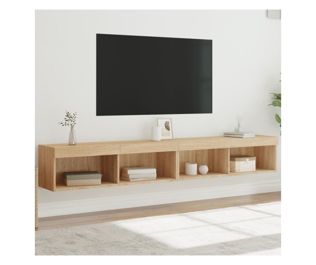 TV Cabinets with LED Lights, 2 pcs, Sonoma Oak, 100x30x30 cm