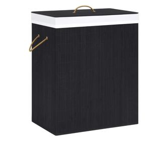 Coș de rufe din bambus cu 2 secțiuni, negru, 100 L