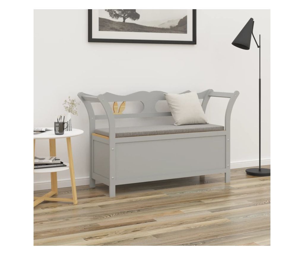 Bancă, gri, 107x45x75,5 cm, lemn masiv de brad