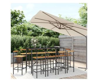 Kerti brkszlet, 11 darabos, fekete, polirattan/akcfa