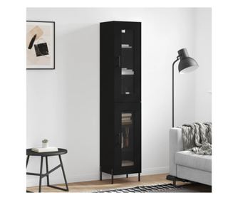 Magas, fekete szekrny, 34,5x34x180 cm, feldolgozott fa