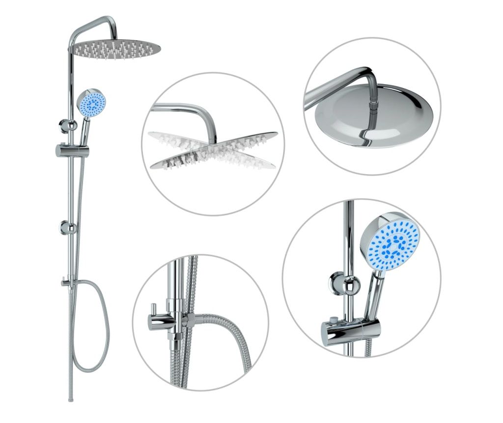 vidaXL Twin Head Shower Set with Hand Shower, Stainless Steel