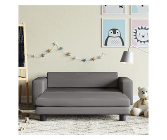 Dětská pohovka s taburetem šedá 100x50x30cm koženka