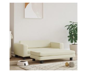 Pat pentru câini cu extensie, crem, 100x50x30 cm, piele eco