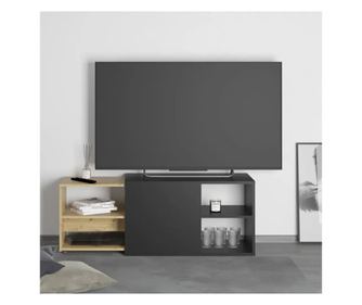 Comodă TV 2 compartimente deschise negru&stejar 133,5x39,9x49,2 cm