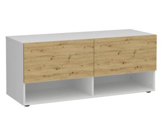 Bancă de depozitare cu 2 sertare alb & stejar 108,9x41,7x46,1 cm