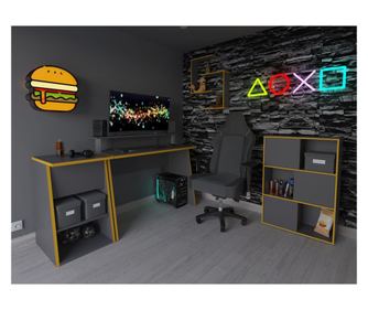 Masă gaming cu 2 compartimente deschise antracit 49,4x50x77,7 cm