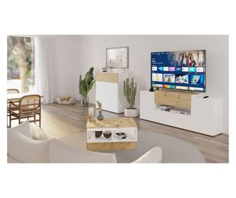 Dulap TV/Hi-Fi, alb și stejar artizanal, 182x33x70,2 cm