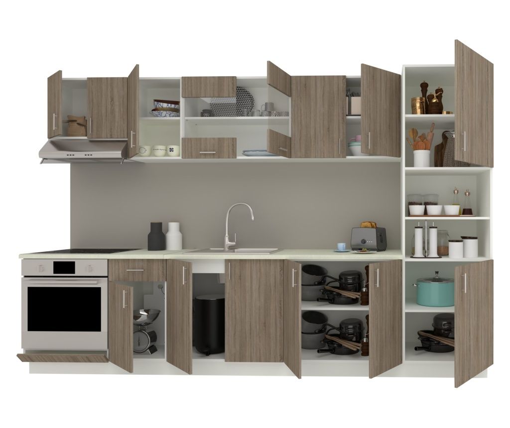 Set Bucatarie Karo V30, Stejar Sonoma Inchis/Alb, Blat Thermo 28 mm, L 320 cm