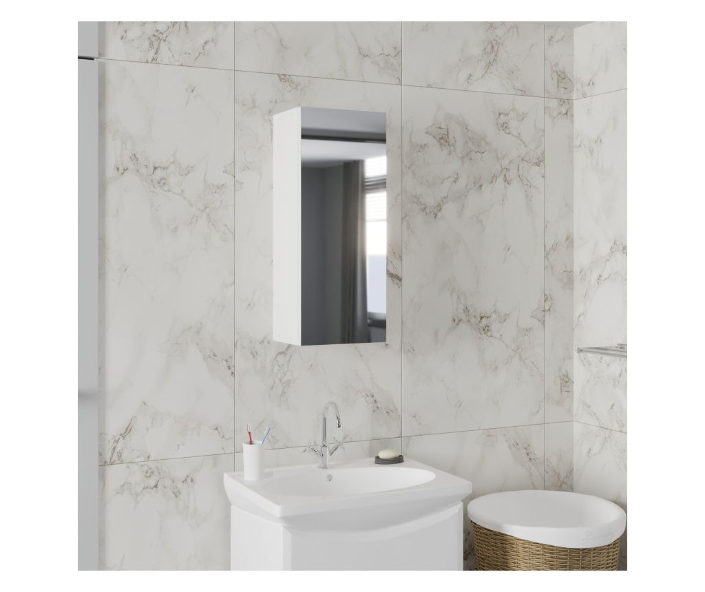 Corp Baie haaus Zed, Suspendat, 1 Usa, cu oglinda, Alb, 30 x 22 x 72 cm