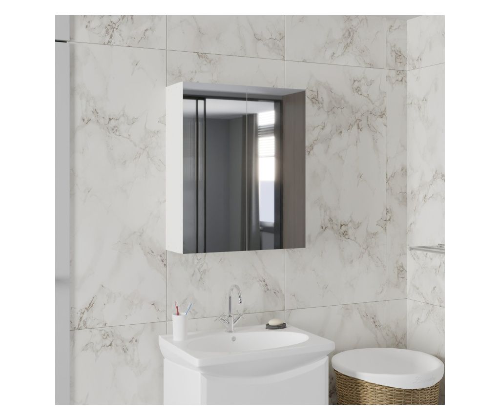 Corp Baie haaus Zed, Suspendat, 2 Usi, cu oglinda, Alb, 60 x 22 x 72 cm