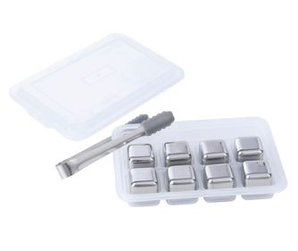 Стоманени кубчета за лед с щипки и поставка Klausberg KB 7651, 8 бр, Многократна употреба, Инокс