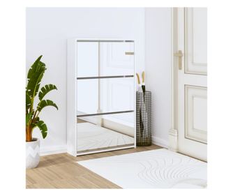 Pantofar cu oglindă, 3 niveluri, Alb extralucios, 63x17x102,5cm