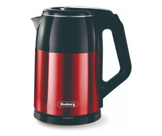 Електрическа кана с двойни стени Rosberg R51230S, 1500W, 1.8L, Инокс, Автоматично изключване, Червен/черен