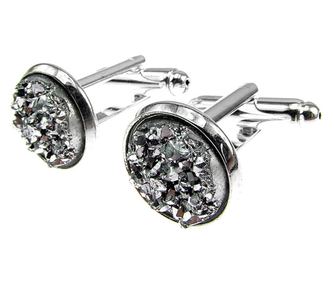Butoni camasa cu rasina druzy argintiu deschis 12 mm