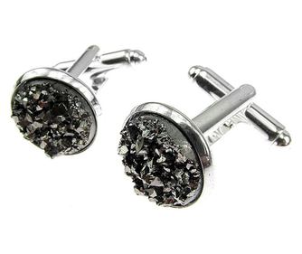 Butoni camasa cu rasina druzy argintiu inchis 12 mm