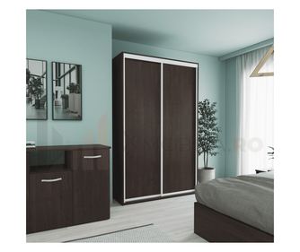 Dressing cu 2 Usi Glisante Wenge, H200x120x60cm, bara de Umerase si 5 Polite de Depozitare Pal 18 mm