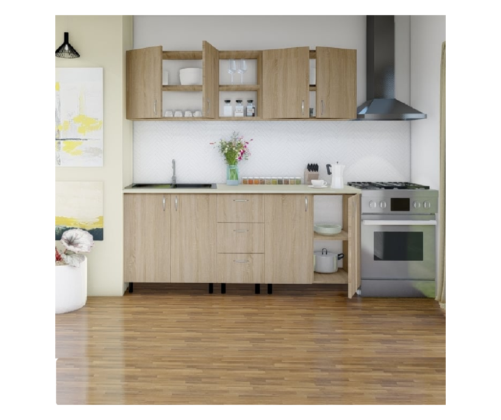 Bucatarie Star 200 cm, Culoare Sonoma din Pal 18mm