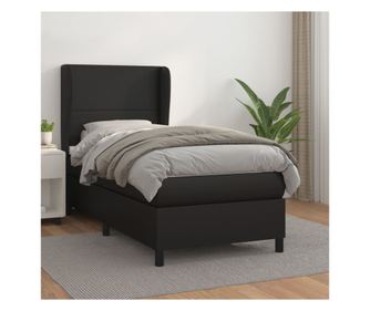 Континентално легло с матрак, черно, 80x200 см, еко кожа