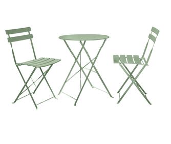 Zöld acél kerti asztal és szék szett Obax 59,5x59,5x71 cm, 42x51x81 cm