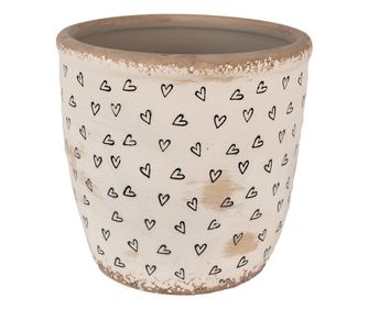 Бежова и черна керамична саксия във формата на сърце 16x16 см