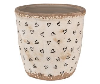Бежова и черна керамична саксия във формата на сърце 14x13 см