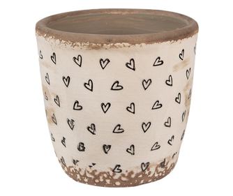 Бежова и черна керамична саксия във формата на сърце 13x12 см