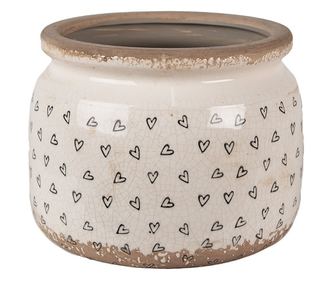 Бежова и черна керамична саксия във формата на сърце 20x15 см