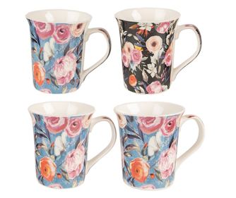 4 darabos virágos porcelán bögre szett 12x8x10 cm, 300 ml