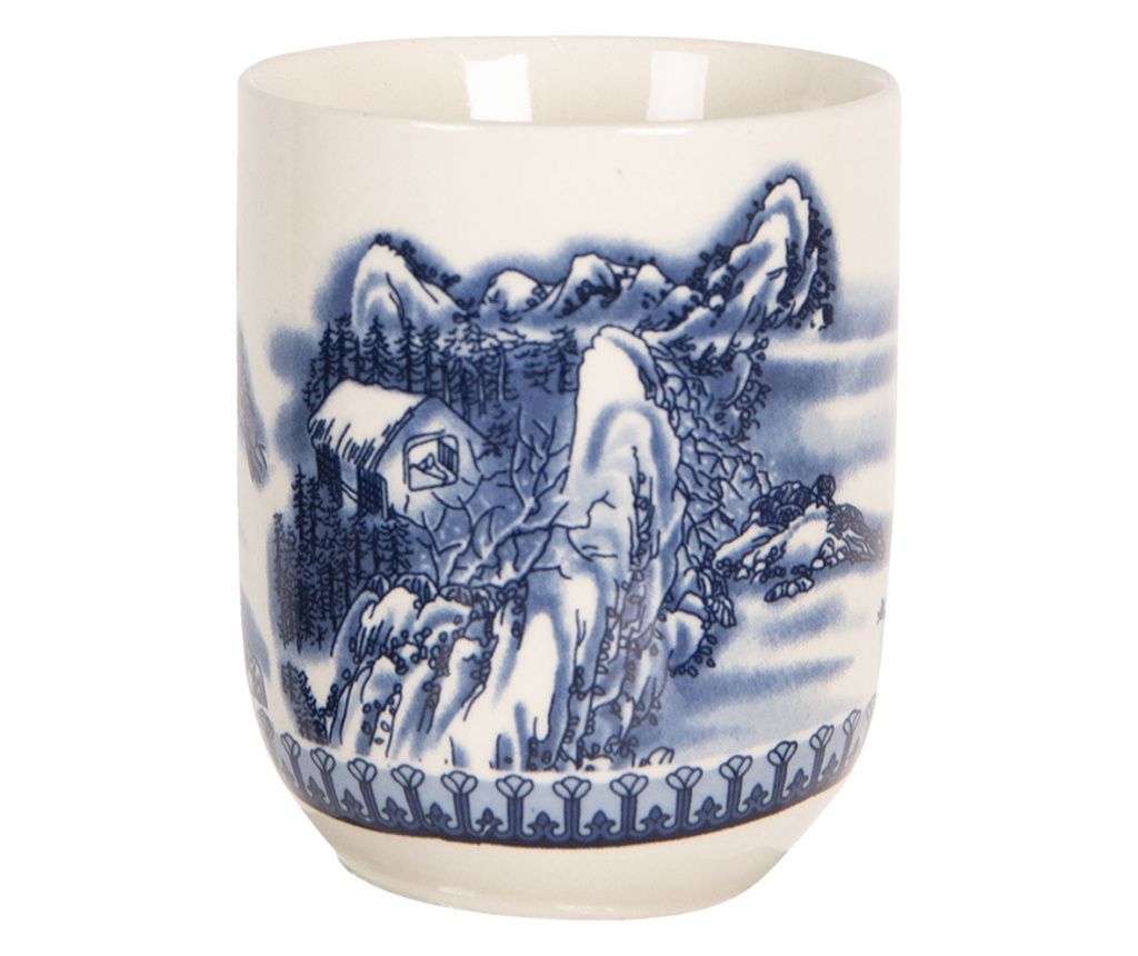 Komplet 6 bež in modrih porcelanastih skodelic 6x8 cm, 100 ml