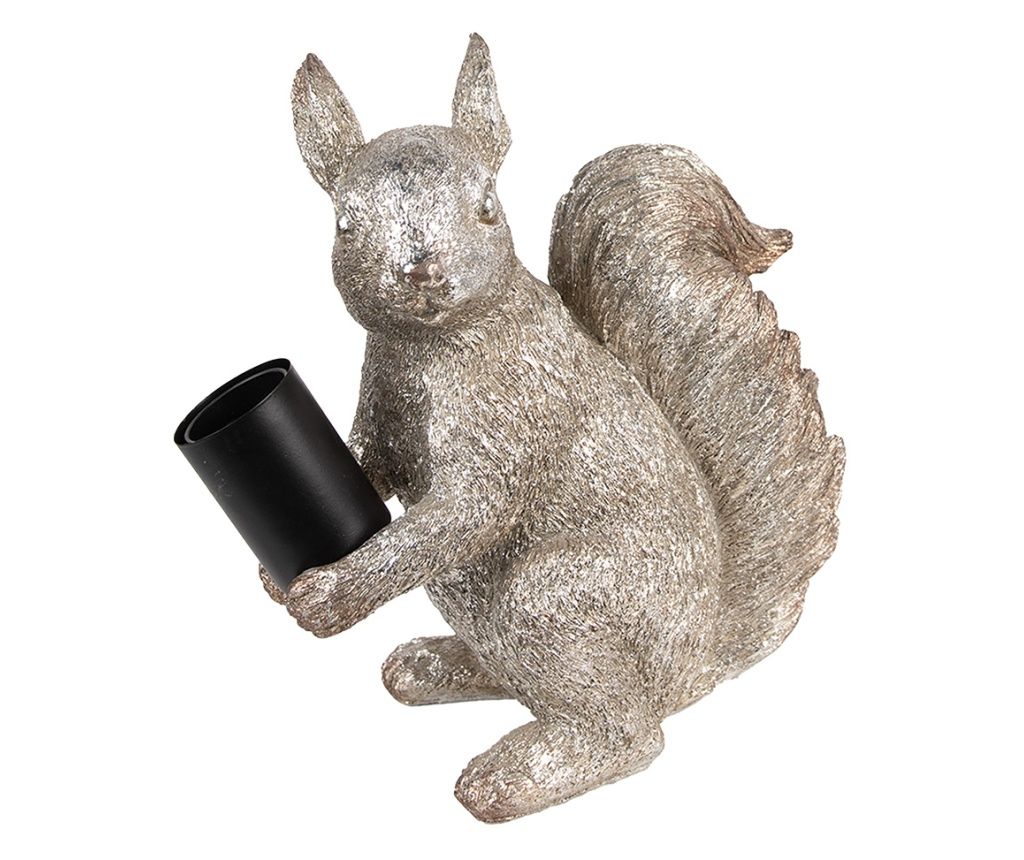 Ezüstszínű polyresin mókus asztali lámpa 24x12x25 cm