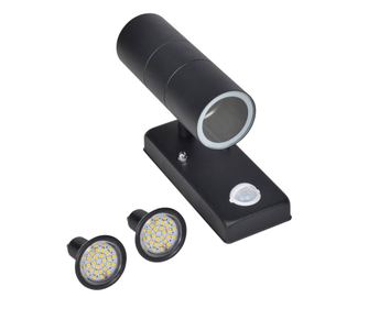 Lampă perete LED cu senzor, formă cilindrică, negru, oțel inoxidabil
