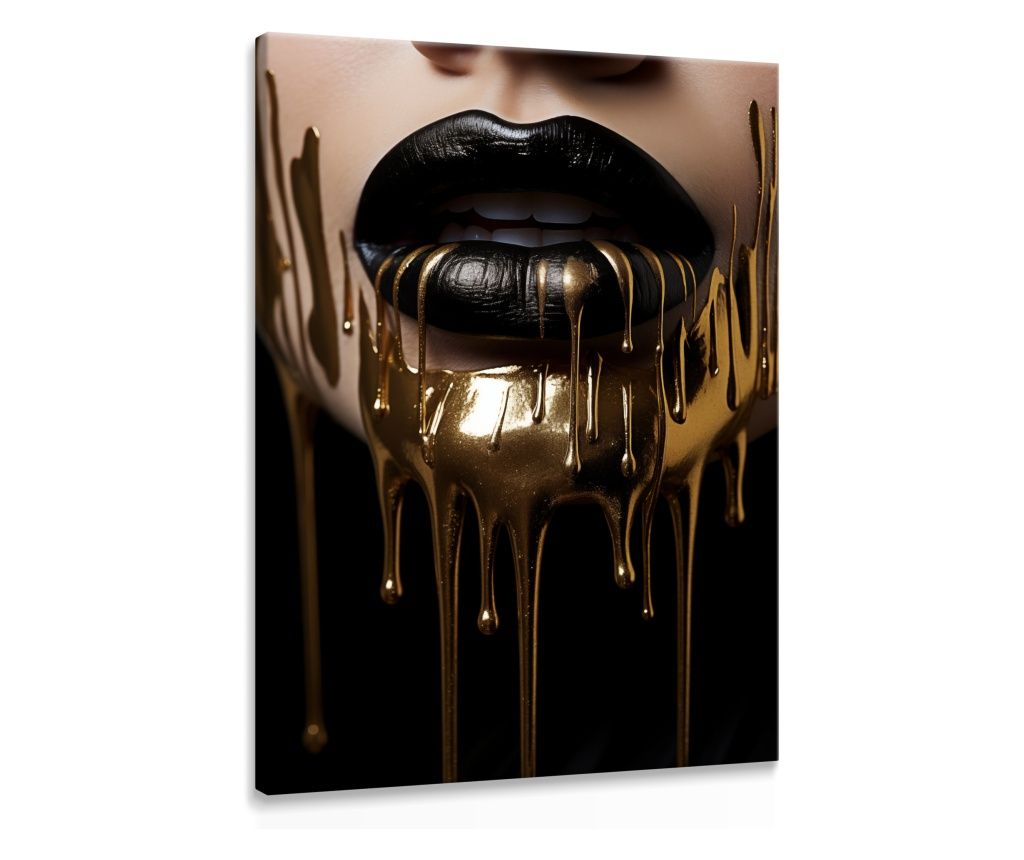  Muralo Vászonkép absztrakt ajkak, arany exkluzív elemek, dekoráció nappaliba hálószobába 80x120